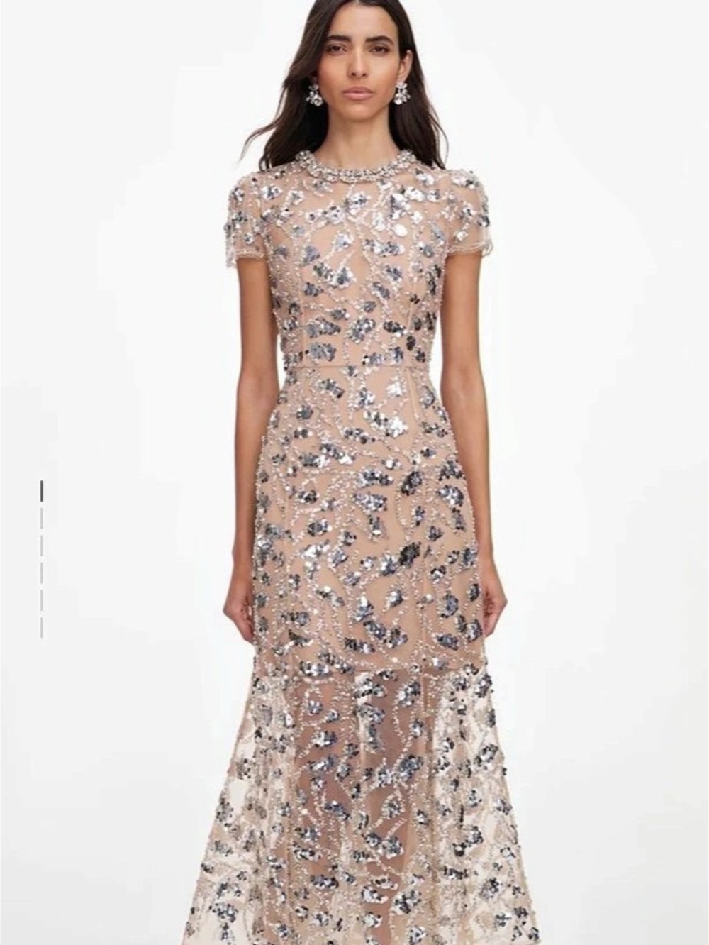 Self-Portrait Silver Sequin Embellished Midi Dress Pink & Silver